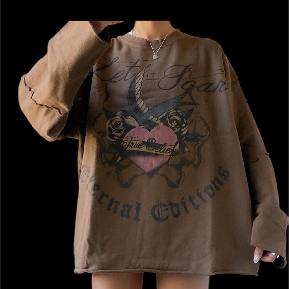 Urban Outfitters - Tattoo Graphic Seamed Oversize Sweatshirt in Brown